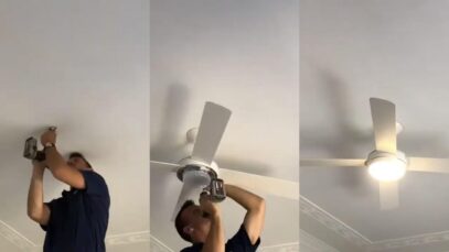 Electrician-installing-ceiling-fan
