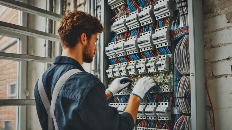 Electrician wiring three-phase